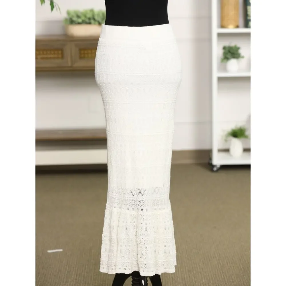 House of Harlow 1960 Ivory Crochet Knit Maxi Skirt Tiered Boho Resort Festival M